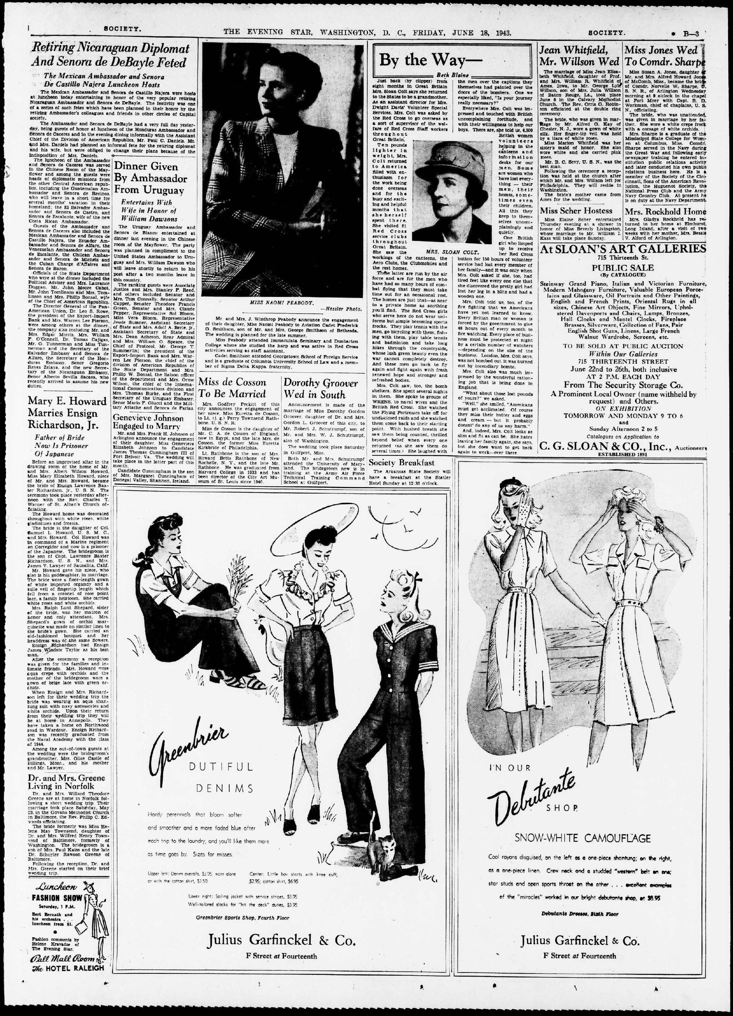 (1943) The Evening Star 18-6 Article in “The Evening Star”, Dated June 18, 1943
