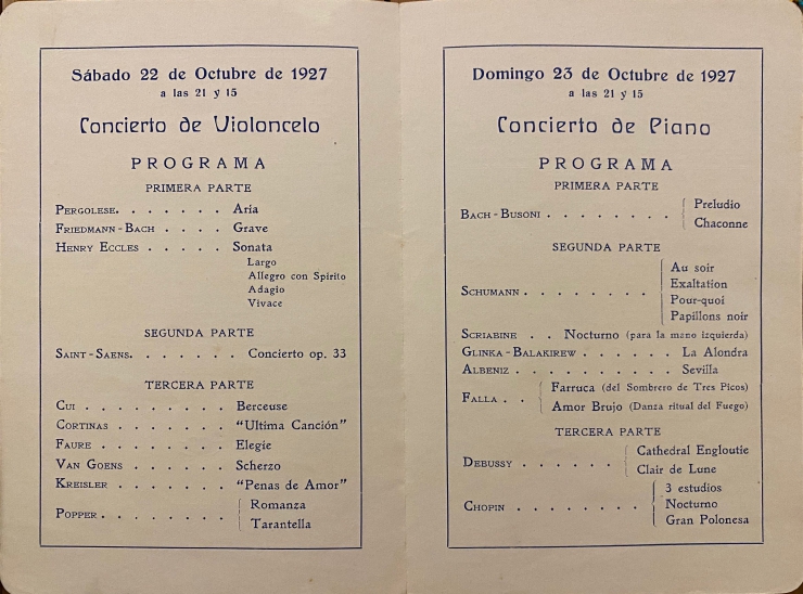 Programa de conciertos de Mario Giucci y Raúl Gandolfo, 1927