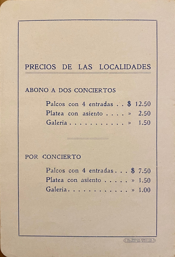 Programa de conciertos de Mario Giucci y Raúl Gandolfo, 1927