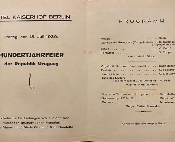 Programa de conciertos de Mario Giucci, Raúl Gandolfo y Esther Manevich en Berlín, 1930