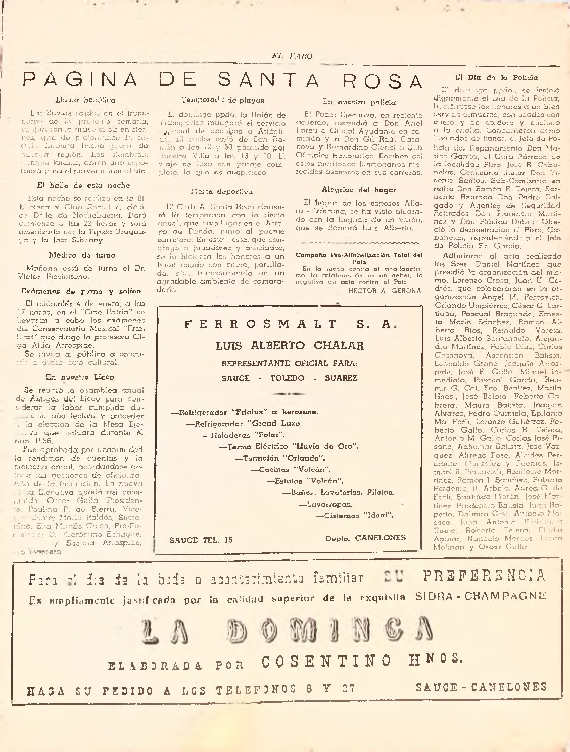(1955) El Faro 24-12-55-8 Nota en «El Faro», 24/12/1955