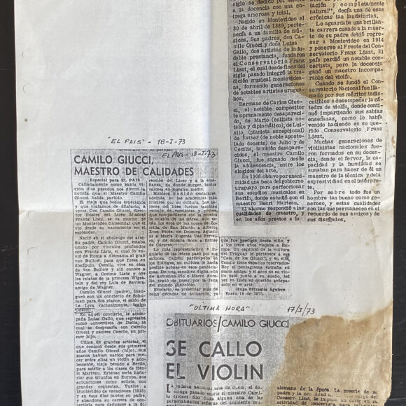 Fotocopia de recortes de prensa tras fallecimiento de Camilo Giucci