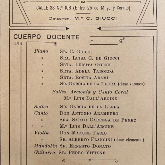 Afiche cuerpo docentes Liceo Musical Franz Liszt, sin fecha.