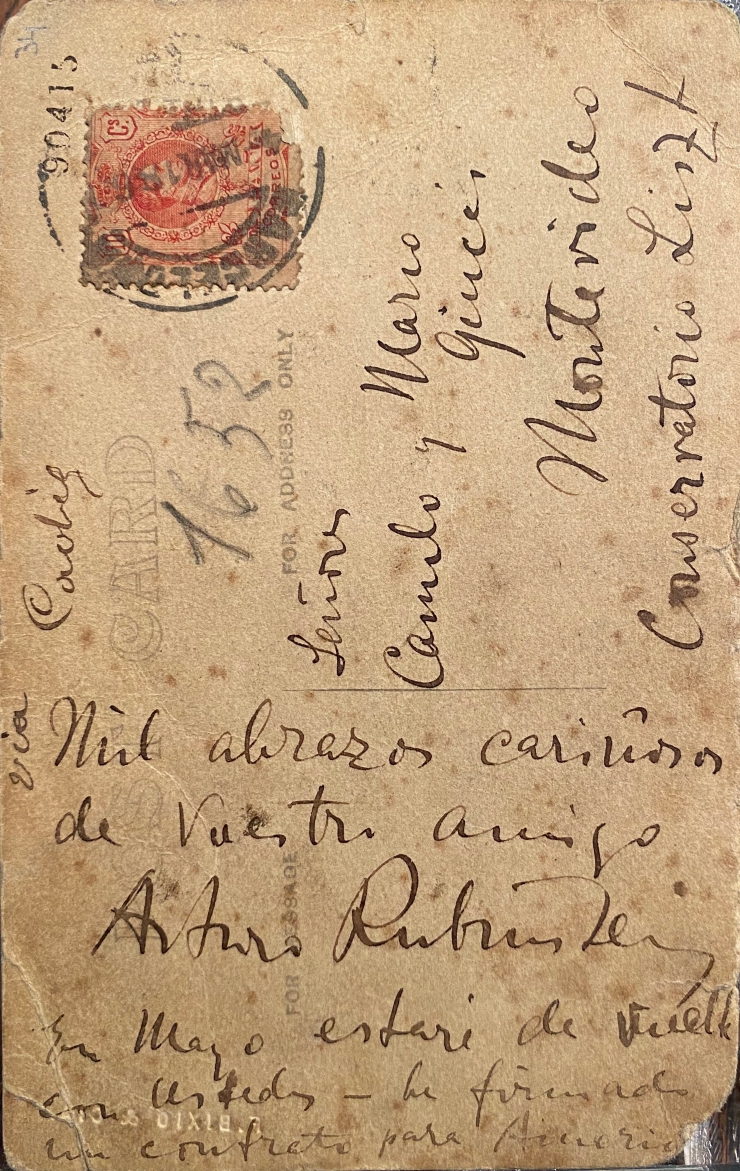 Postcard with a photograph of Arthur Rubinstein