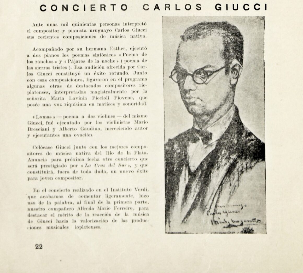 (1927) La Cruz del Sur, año 3, nº 17_page-0002 Nota con retrato de Carlos Giucci, en «La Cruz del Sur», 1927.