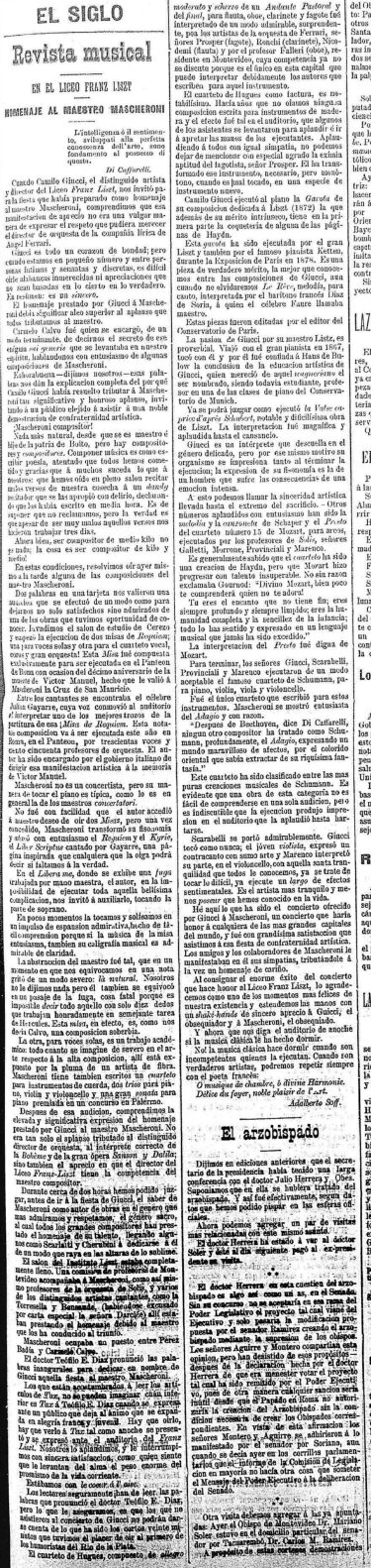 (1896) El Siglo 22-7 (1)-recortado Nota en «El Siglo», 22/7/1896