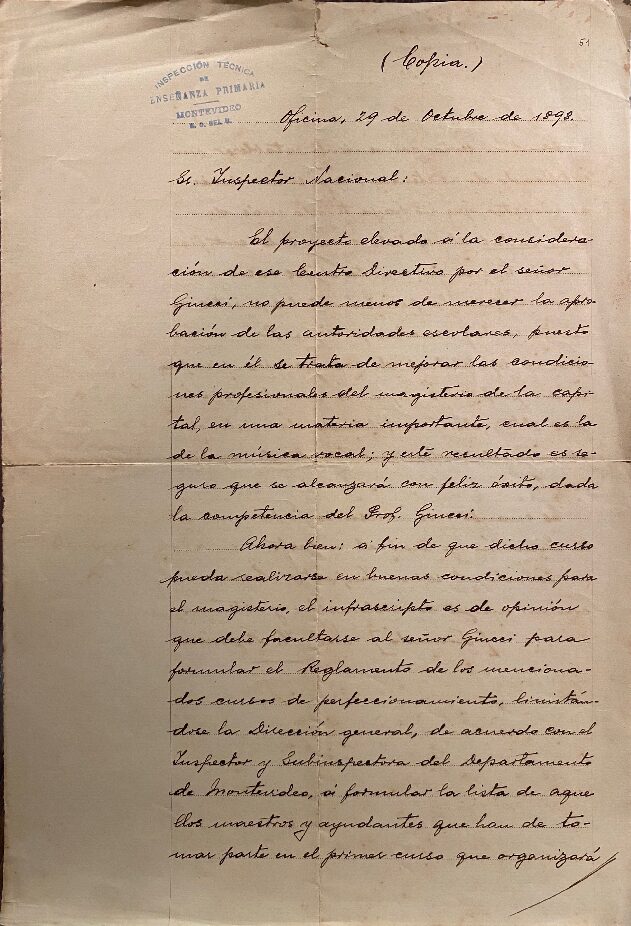 Carta de José H. Figueira al Inspector Nacional de Enseñanza Primaria, 29/10/1898