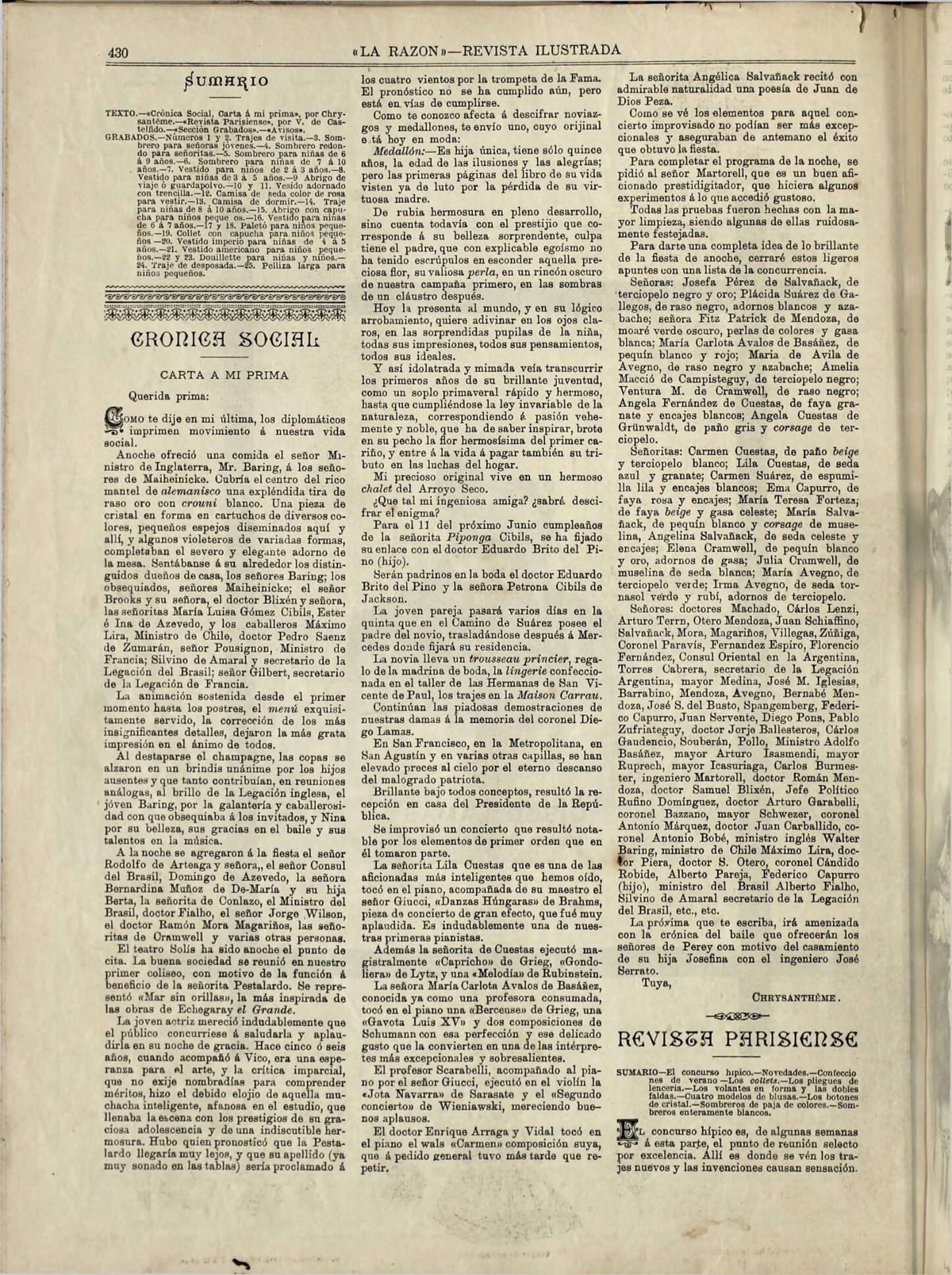 (1898) La razón ilustrada, año 4, nº 42 Nota en «La Razón Ilustrada», 9/1898