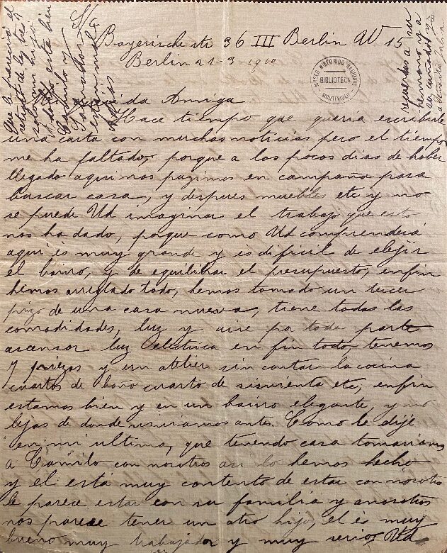 Carta de Veleda Massón a Luisa Gallo, 22/3/1910