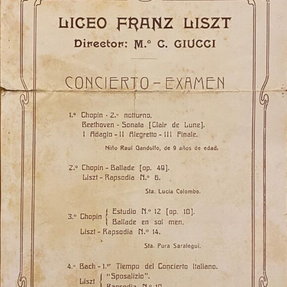Programa de examen del Liceo Musical Franz Liszt, 1912
