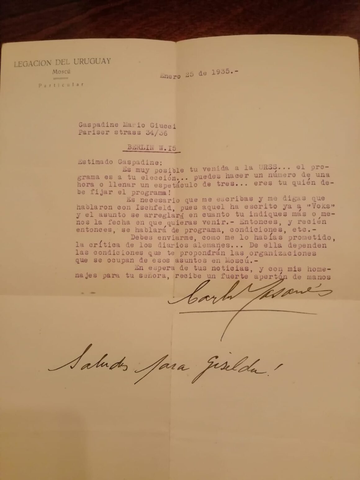 Carta de Carlos Masanes a Mario Giucci, 25/1/1935