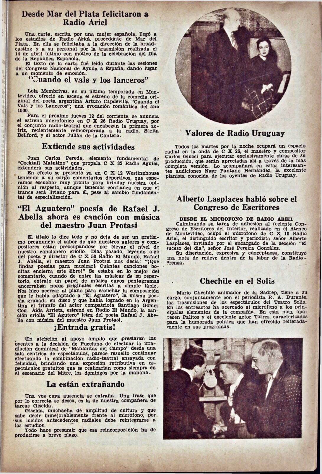 (1938) Cine Radio Actualidad, año 3, nº 99 (2) Nota en «Cine Radio Actualidad», 6/5/1938