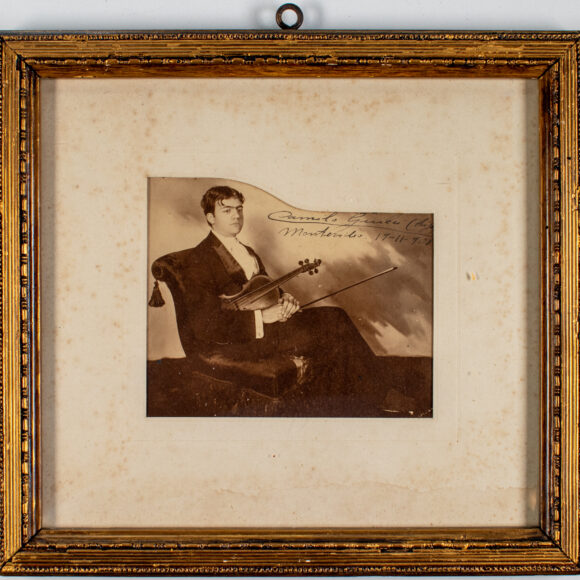 Photographic portrait of Camilo Giucci (son), with dedication to his father, 1909