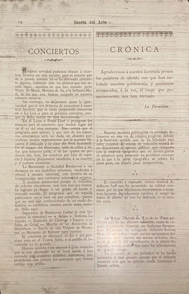 (1897) Gaceta del arte, año 1, nº 2 Article in “Gaceta del Arte”, Dated July 28, 1897