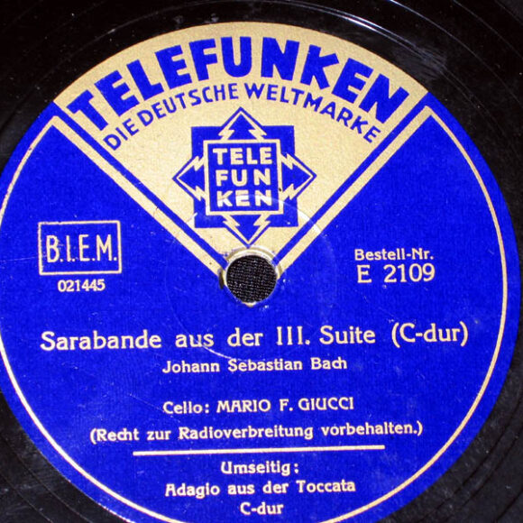 Foto de disco de grabación de Mario Giucci. «Sarabande» de Bach