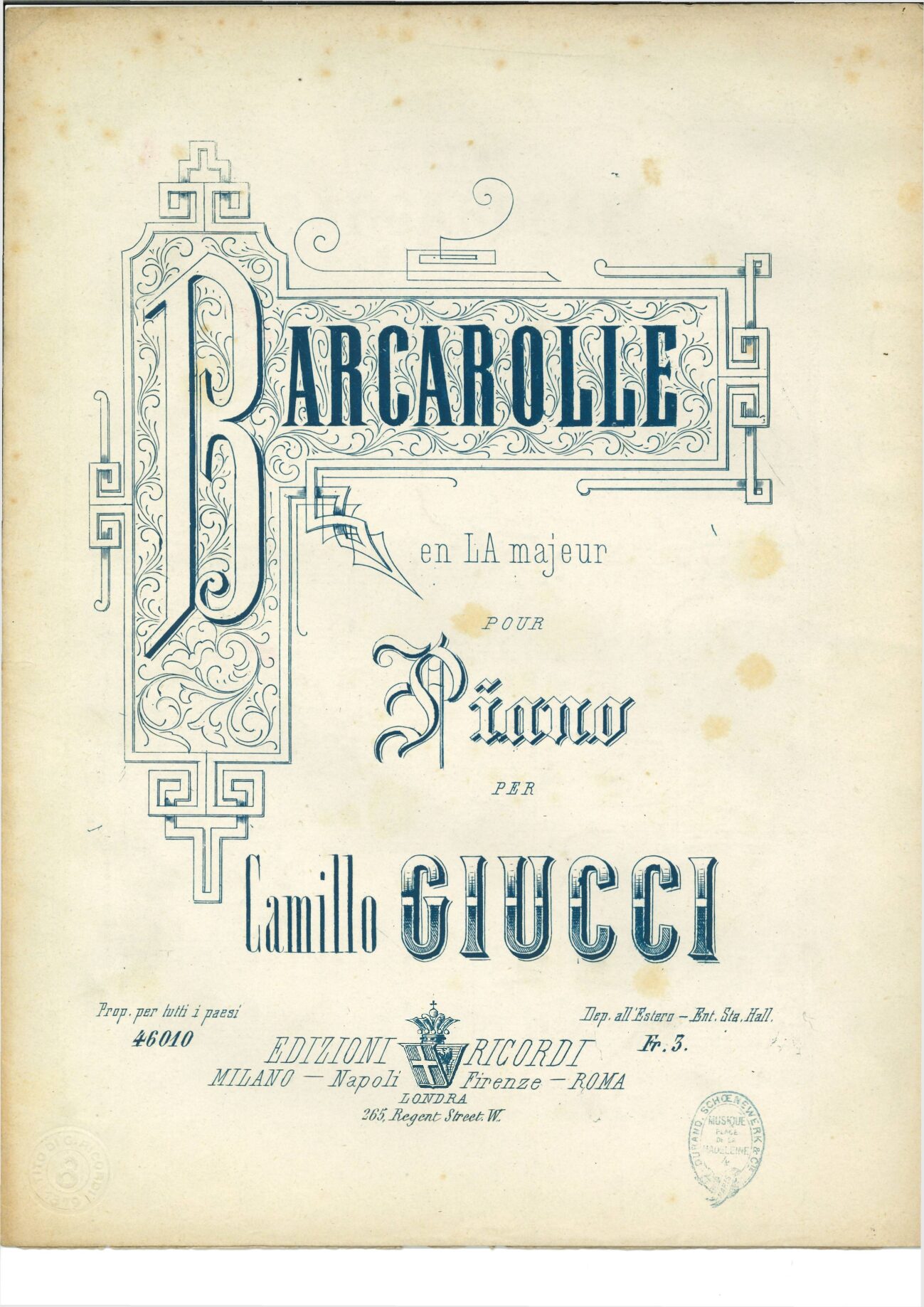 Barcarolle Camilo Giucci padre Scores of «Á elle. Barcarolle en la mayor» by Camilo Giucci (father)