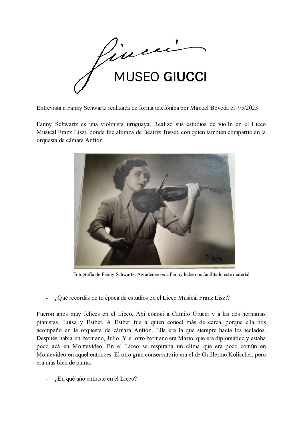 Entrevista Fanny Schwartz (1) Interview Fanny Schwartz