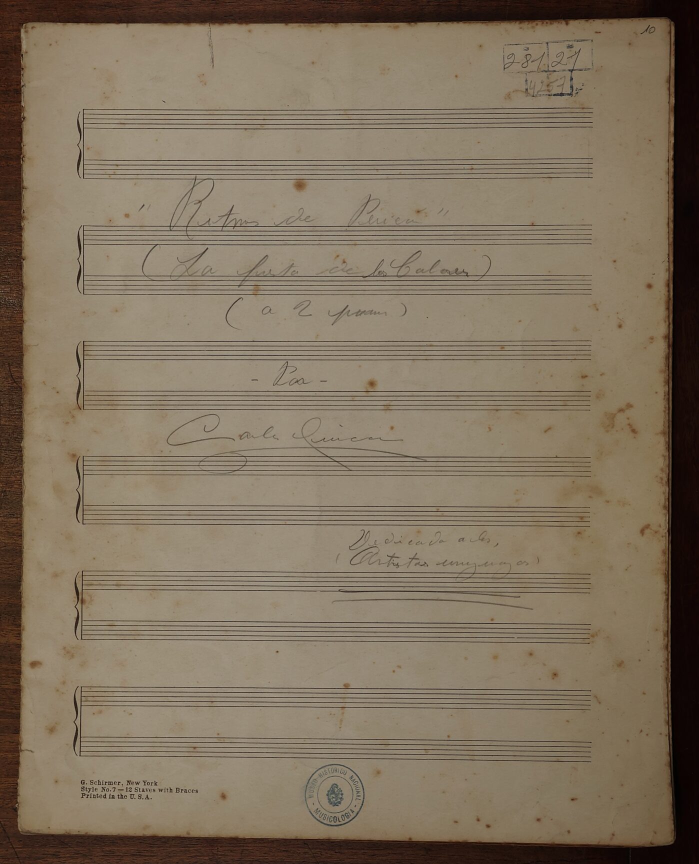 Partitura manuscrita de «Ritmos de Pericón (La fiesta de los colores)»