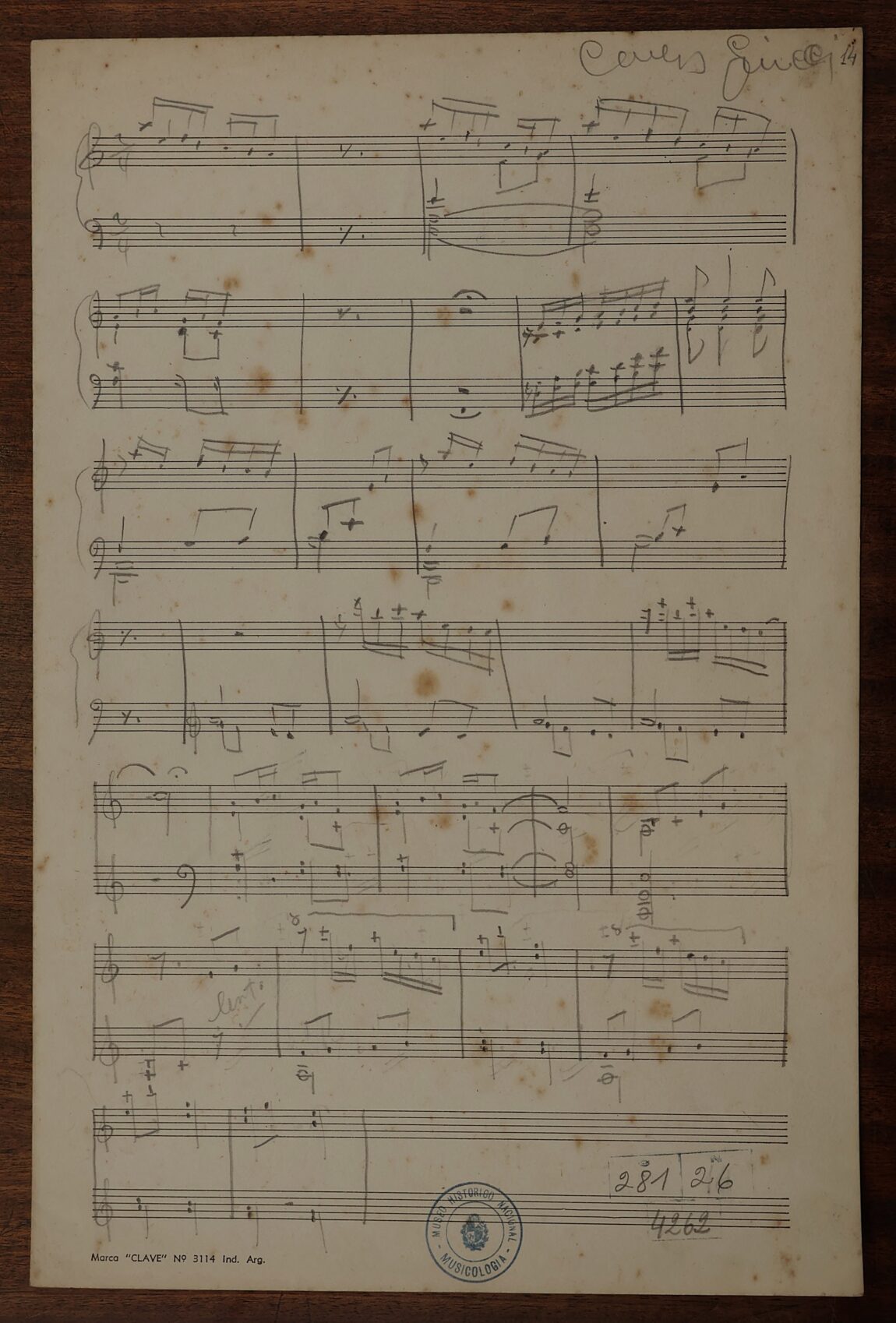 Partitura manuscrita sin título de Carlos Giucci