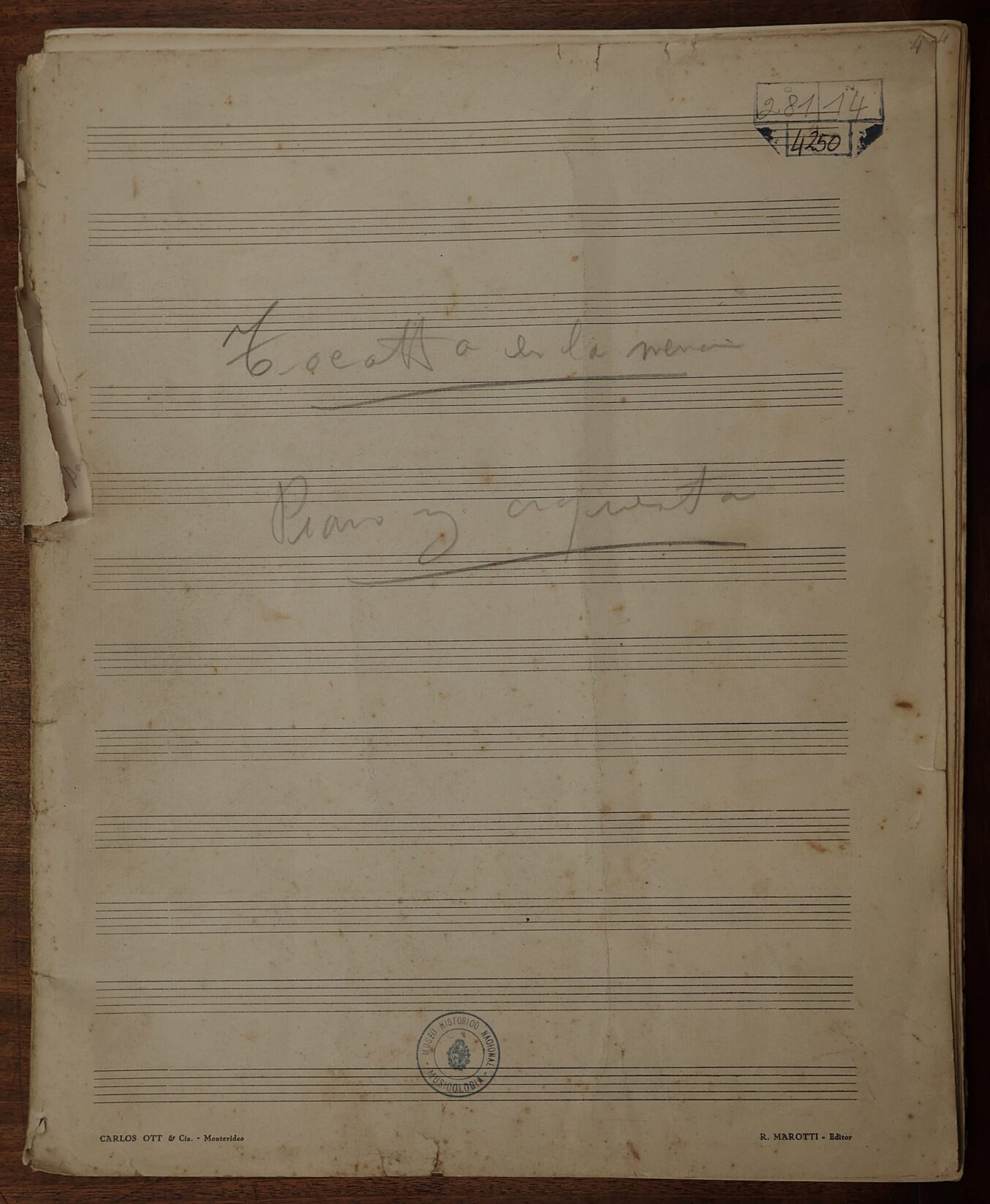 Partitura manuscrita de «Tocatta en la menor» de Carlos Giucci