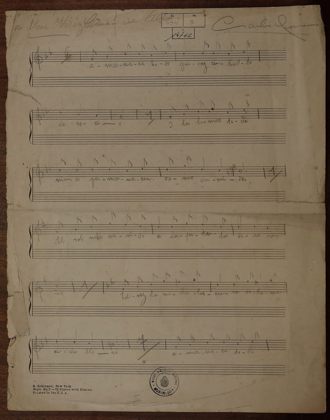 Partitura manuscrita de «Canción del alba» de Carlos Giucci