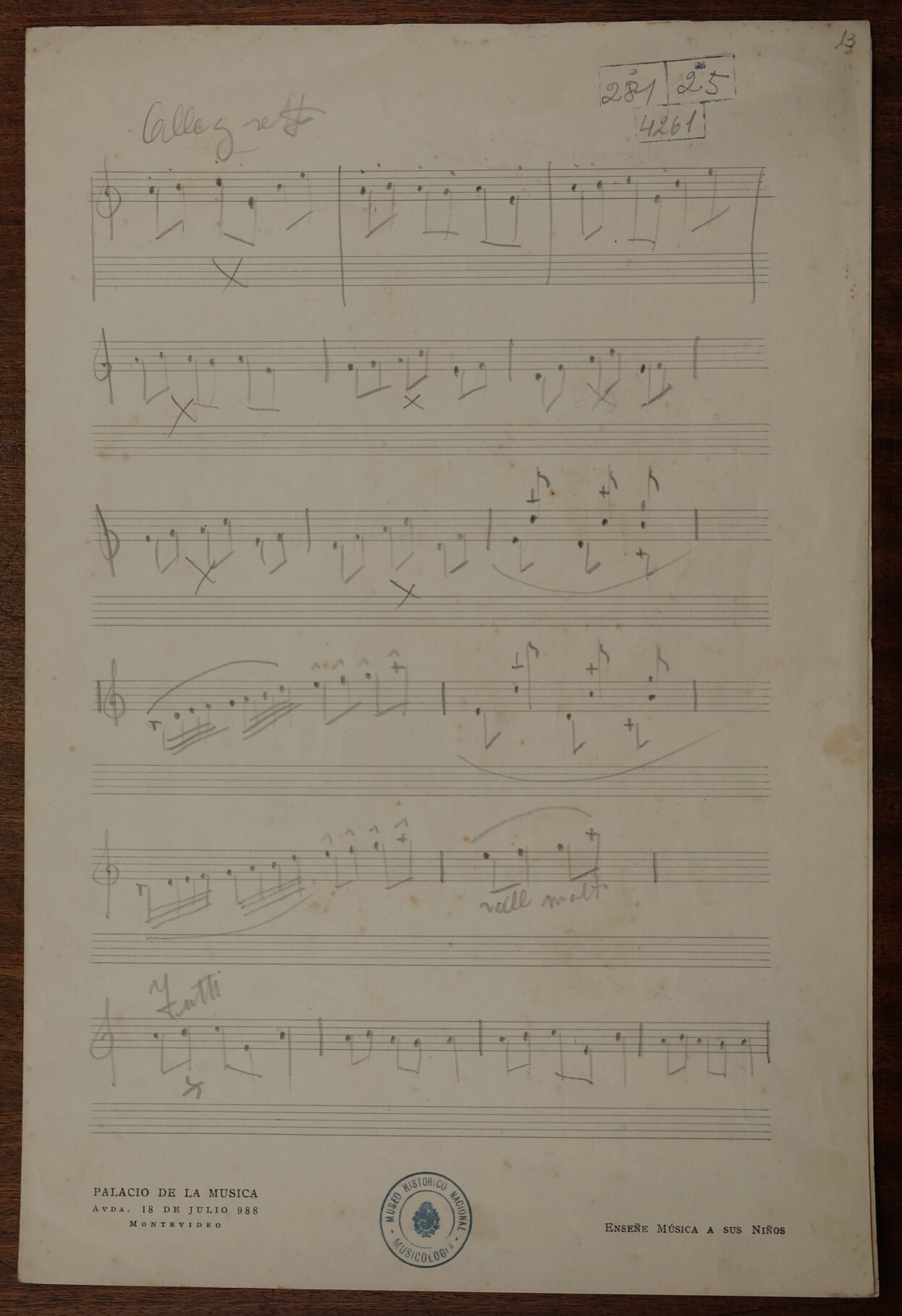 Partitura manuscrita de «Apuntes y esbozos de notación musical» de Carlos Giucci