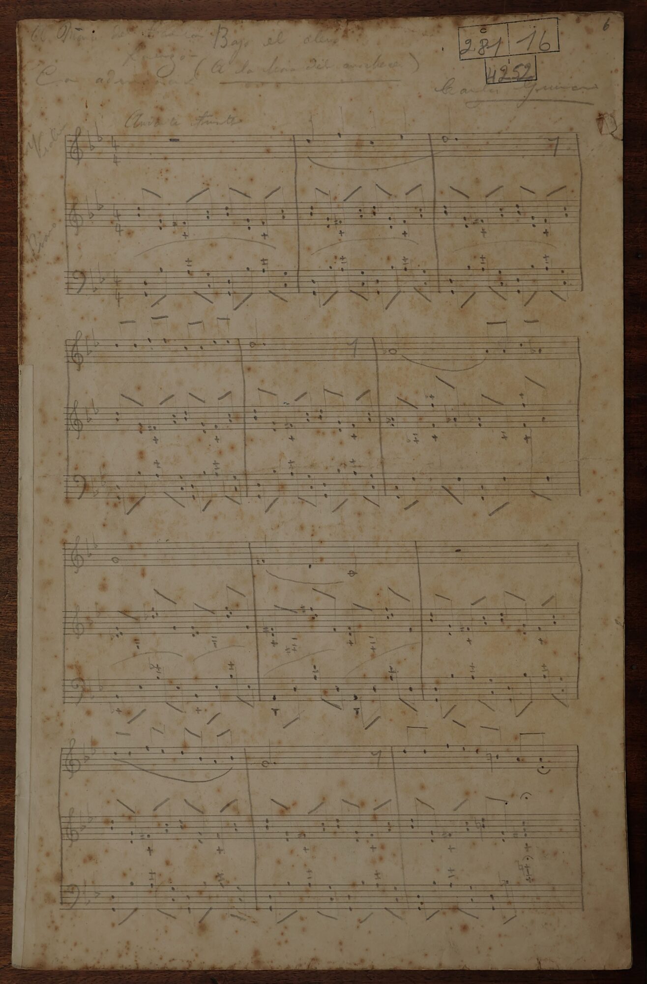 Partitura manuscrita de «Bajo el alero (a la hora del anochecer)» de Carlos Giucci
