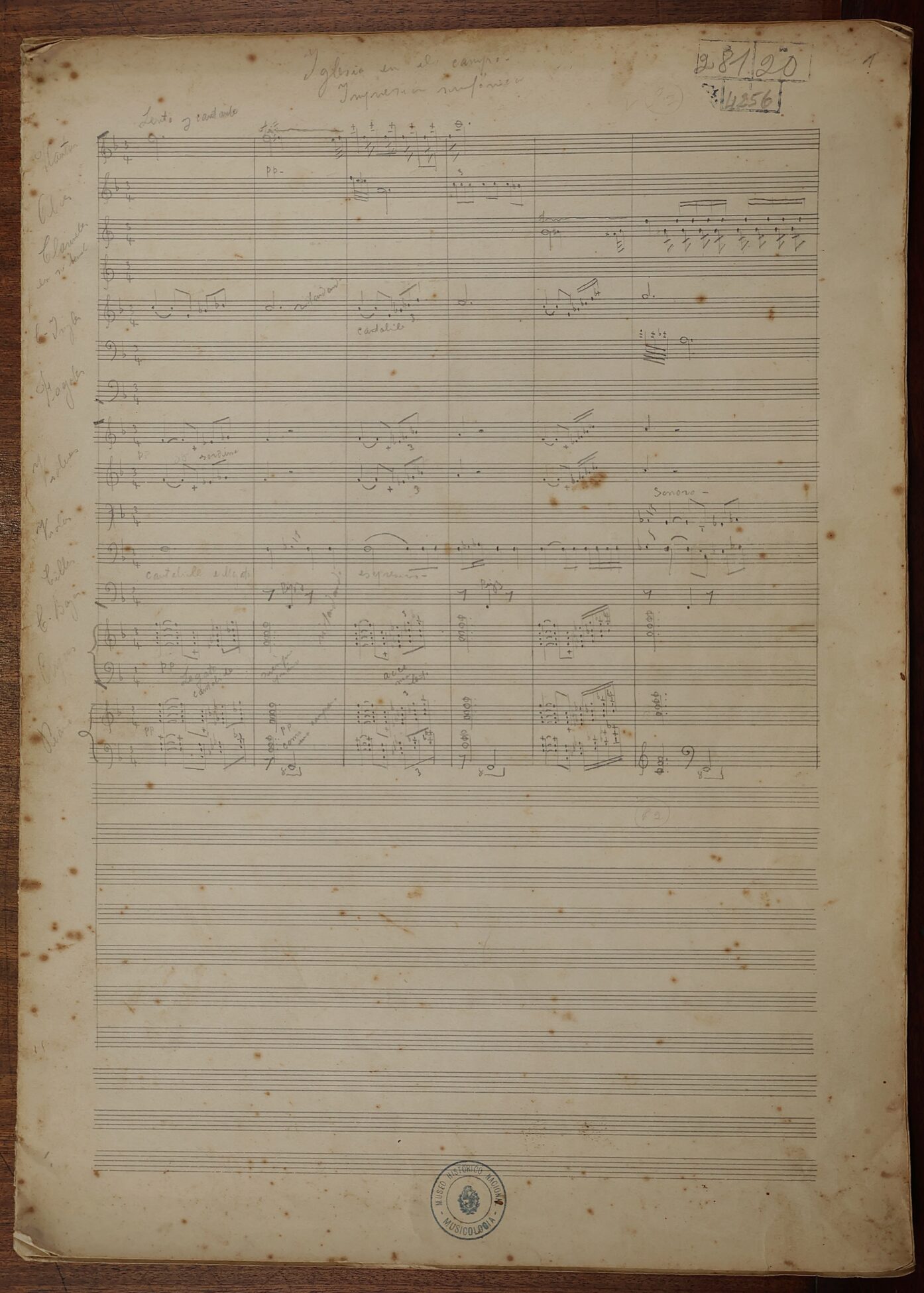 Partitura manuscrita de «Iglesia en el campo» de Carlos Giucci