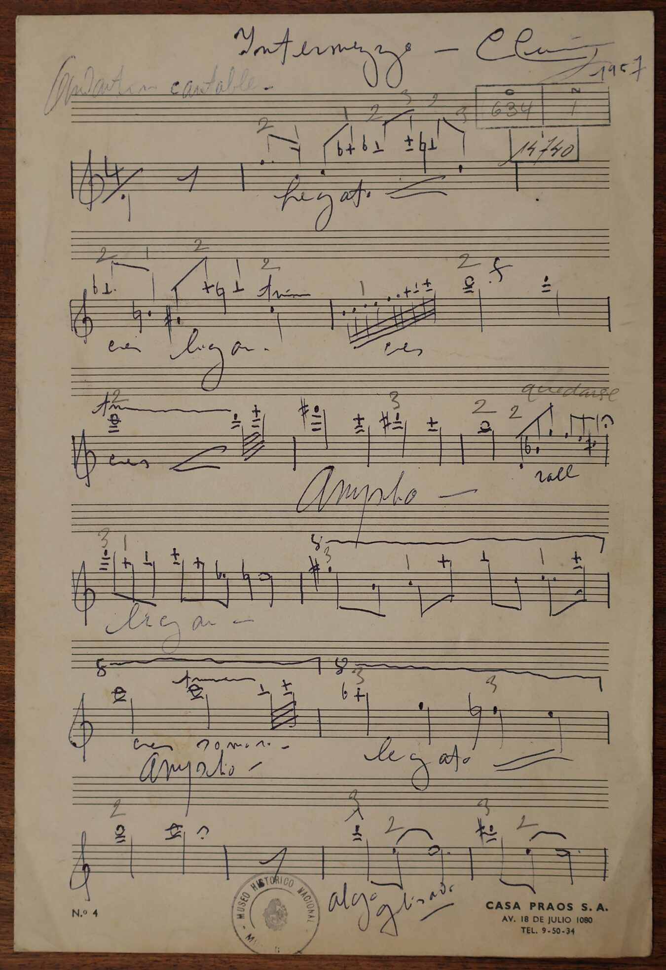 Partitura manuscrita de «Intermezzo» de Carlos Giucci