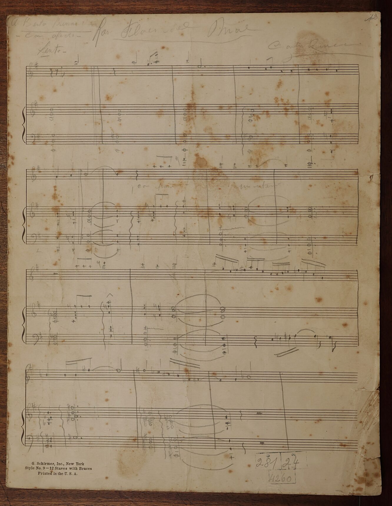 Partitura manuscrita de «Los cantos del molino» de Carlos Giucci.